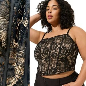 Torrid Lace Black Corset Crop Top Womens Size 1X Sleeveless Spaghetti Strap Cami